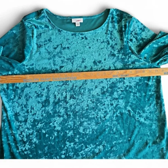 J. Jill 2X Crushed Velvet Top Teal Blue Holiday Blouse Luxe Stretch Velvet - Picture 13 of 14
